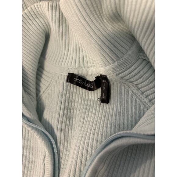 Daisy Fuentes Ribbed 1/4 Zip Sweater Long Sleeve High Neck Light Blue White Gray - Picture 6 of 6
